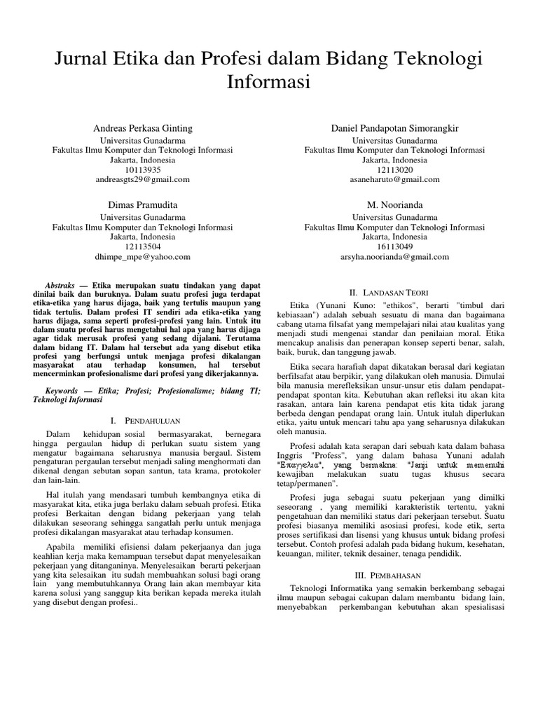 Jurnal Etika Dan Profesi Dalam Bidang Ti Pdf