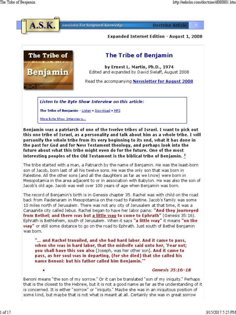 The Tribe of Benjamin Saul Kingdom Of Judah