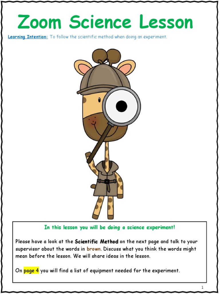 Zoom Science Lesson Experiment Scientific Method