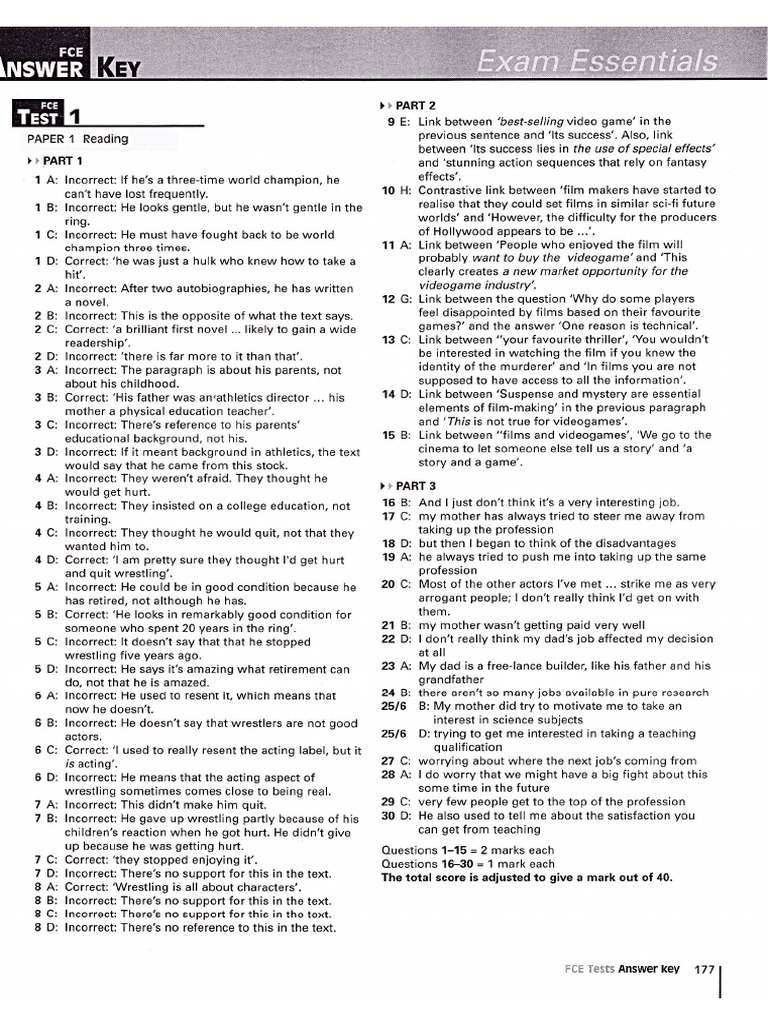FCE Exam Essentials Key PDF | PDF