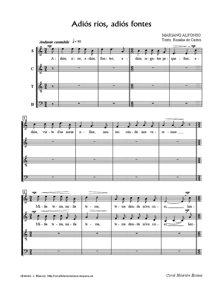 Adios Rios Adios Fontes Notation Musicale Formes Musicales