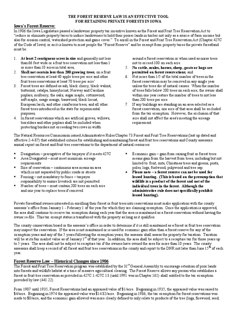 Forest Reserve Law Iowa Findings Forestry Forests