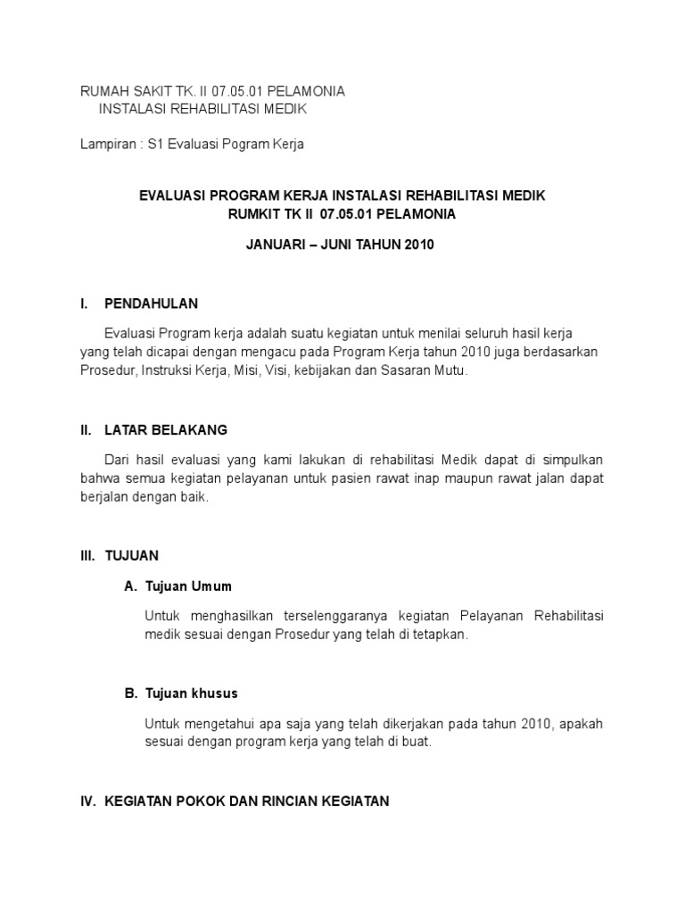 Contoh Laporan Evaluasi Kerja