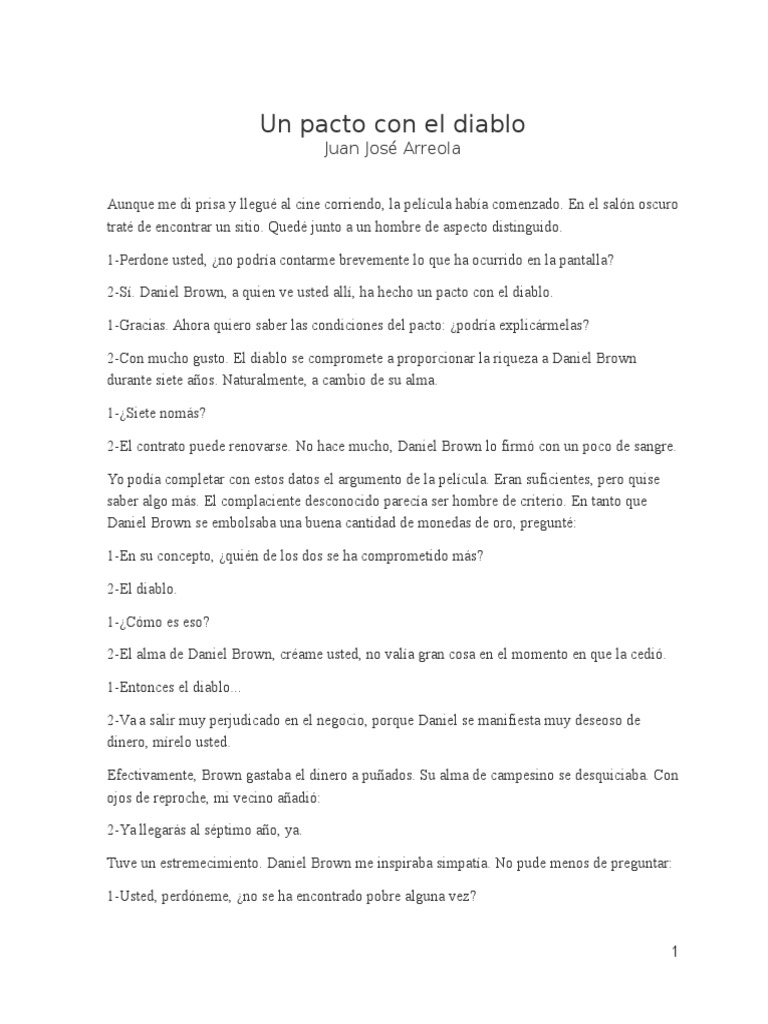 Cuento Corto Un Pacto Con El Diablo Arreola Pdf Pobreza