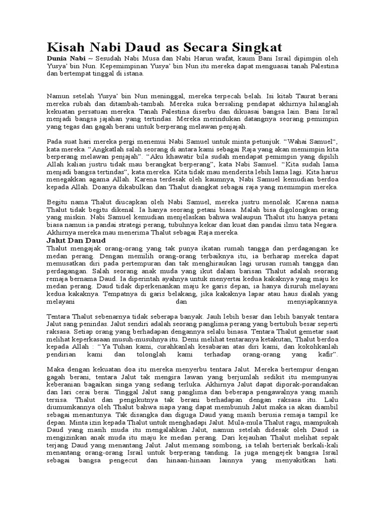 Kisah Nabi Daud As Secara Singkat PDF