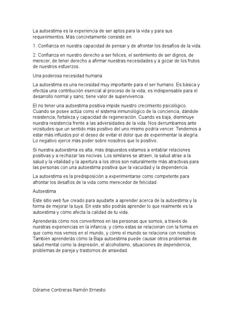 Importancia de la Autoestima en la Vida | PDF | Autoestima | Felicidad