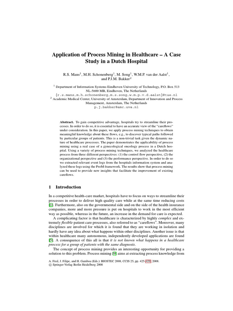 Process Mining in Dutch Healthcare Study | PDF | Cluster Analysis ...