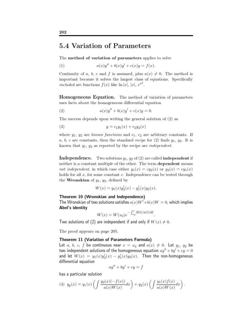 Variation of Parameters in Differential Equations | PDF | Calculus Of ...