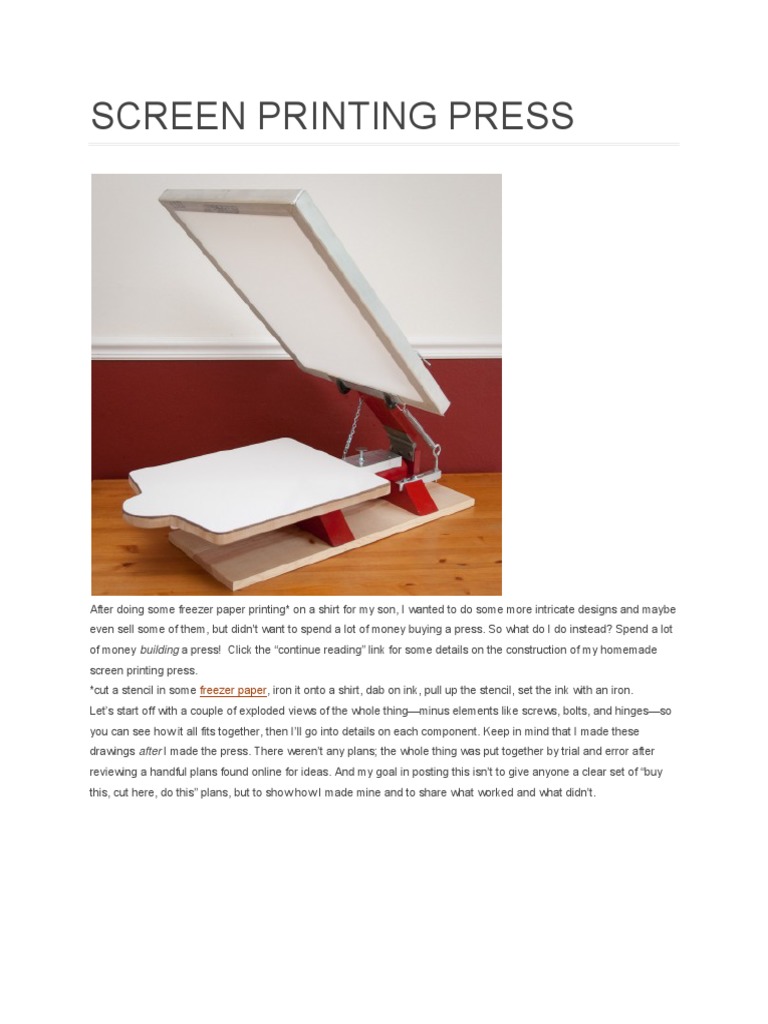 DIY Screen Printing Press Construction | PDF | Screw | Manufactured Goods