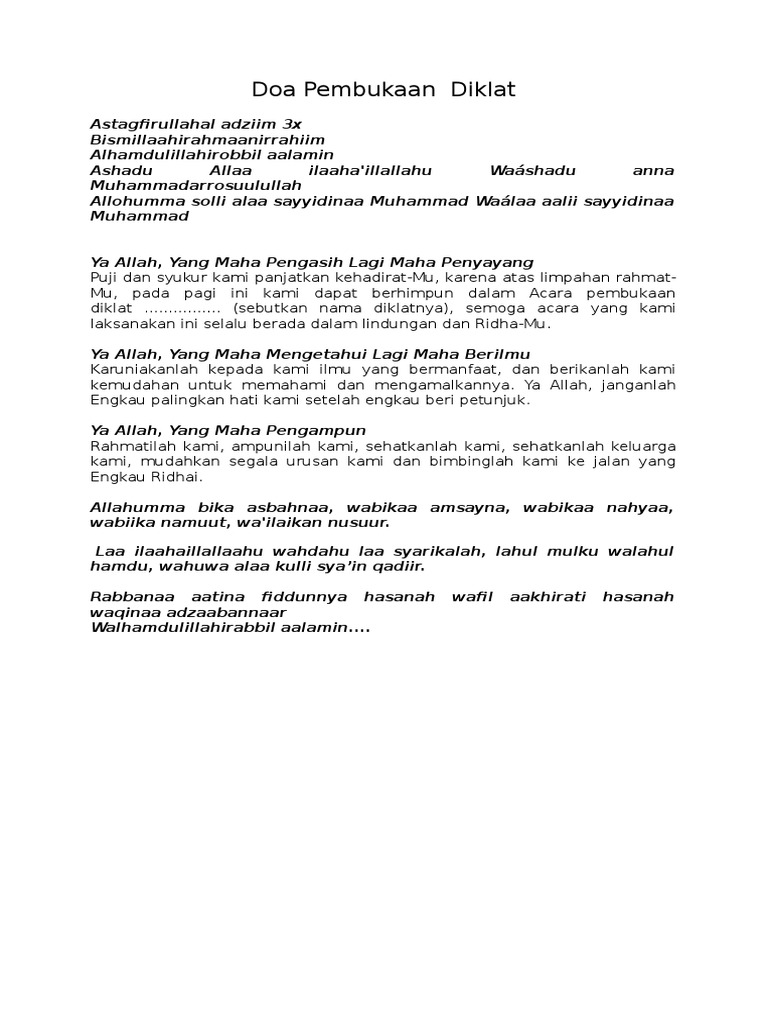 Doa Pembukaan Dan Penutupan