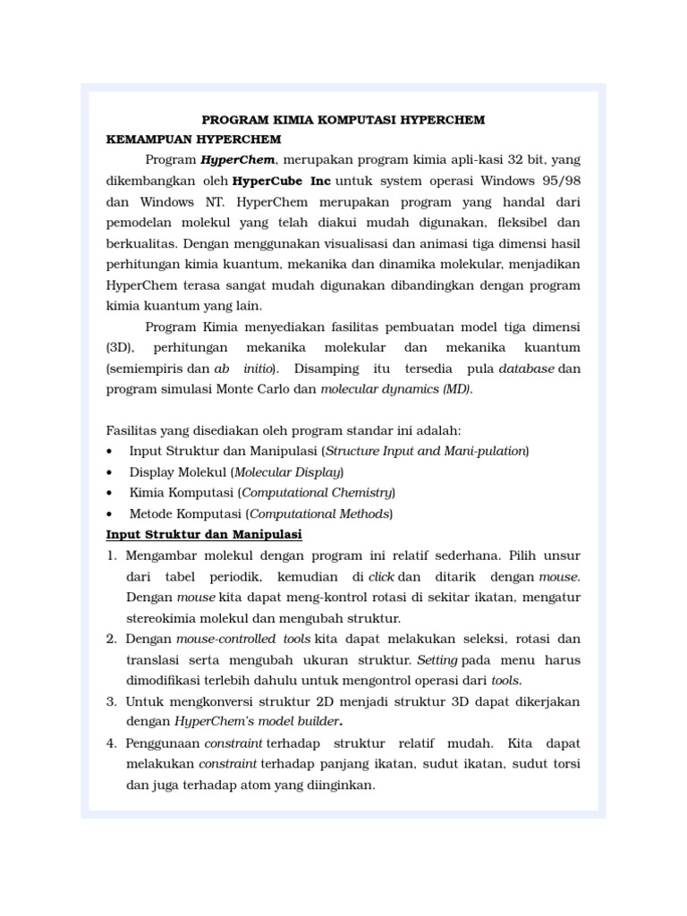Kimia Komputasi Hyperchem | PDF