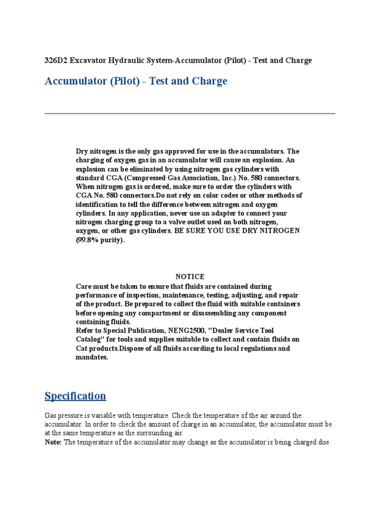Testing and Charging Excavator Accumulator | PDF | Valve | Gases