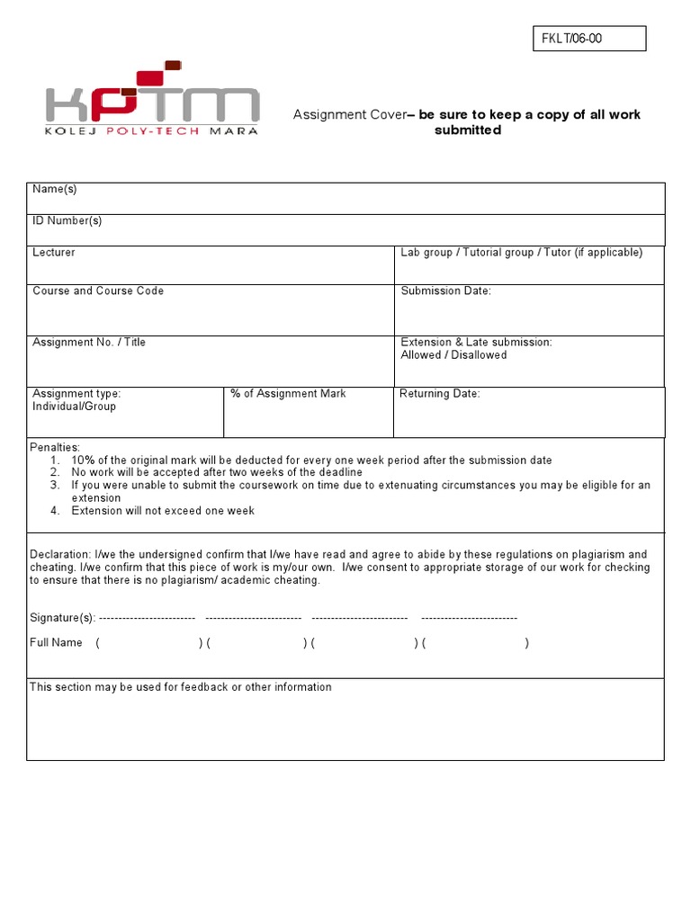 KUPTM Assignment Cover