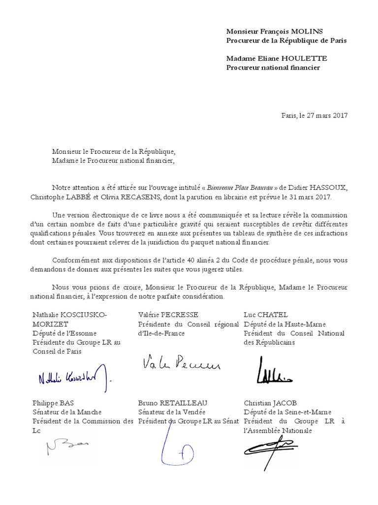 Lettre de Saisine Bienvenue Place Beauvau