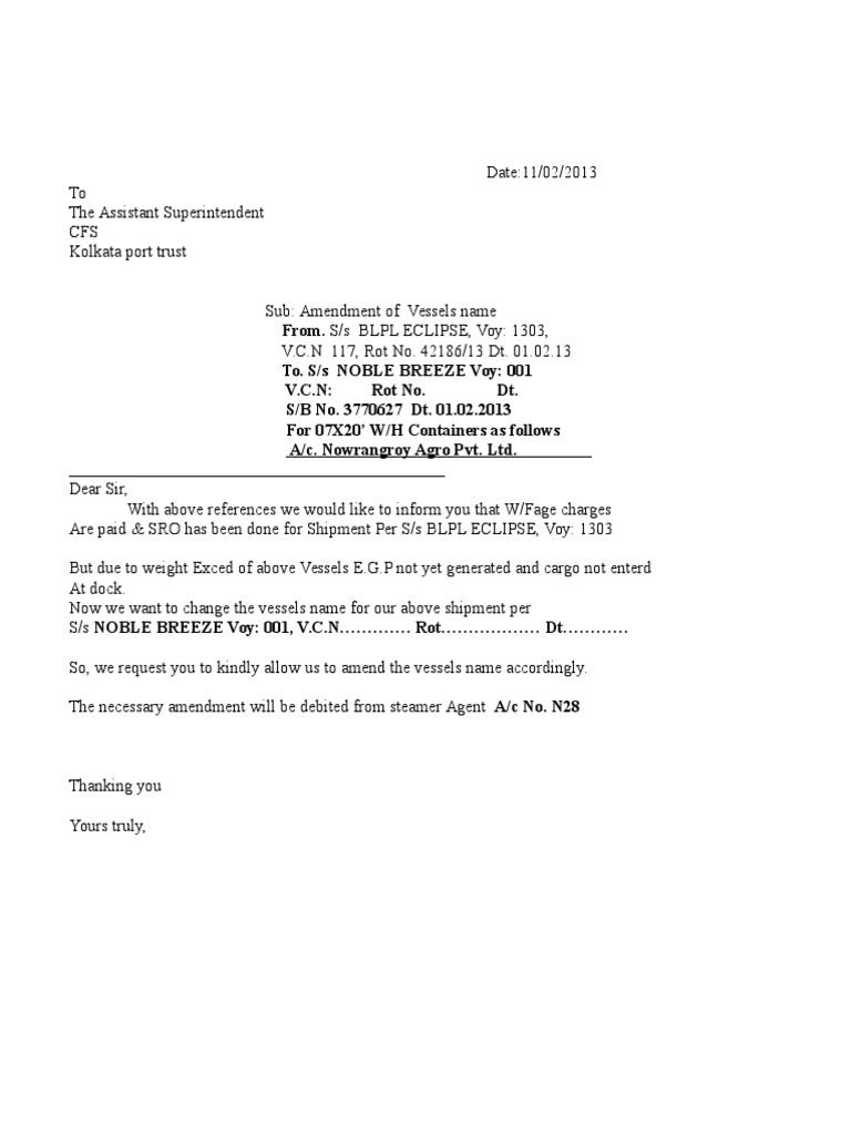 Amended Letter Sample