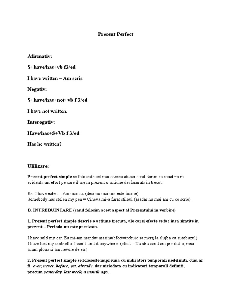 Present Perfect Lectie | PDF