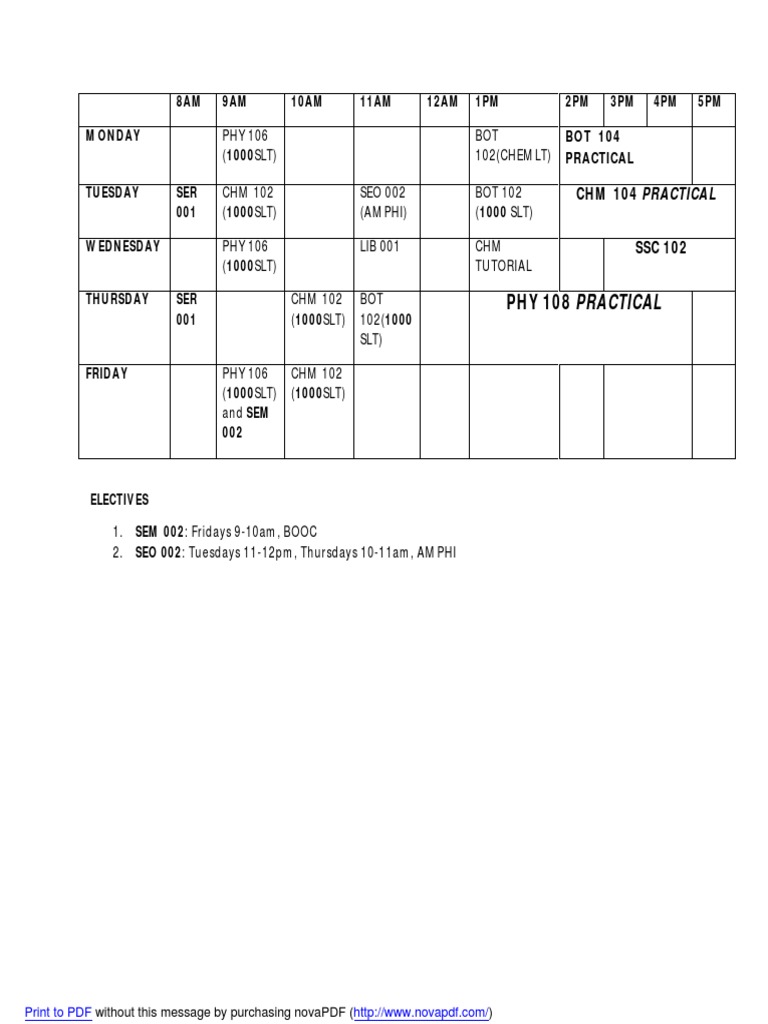 Second Semester Timetable | PDF