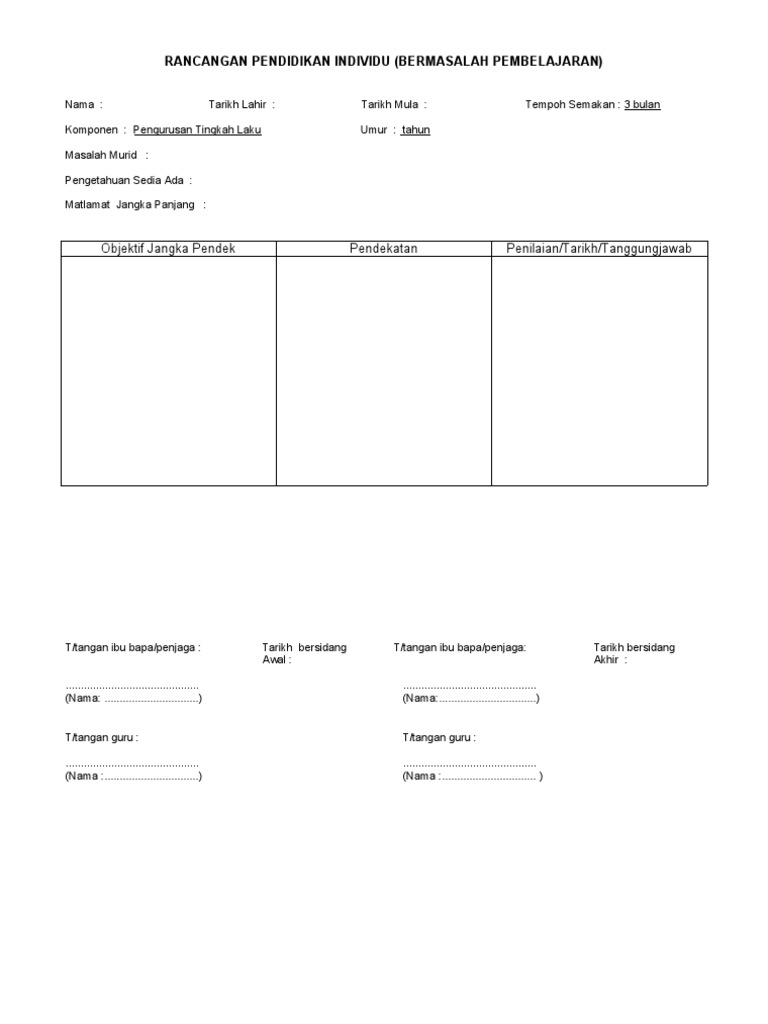 Rancangan Pendidikan Individu - Tingkah Laku