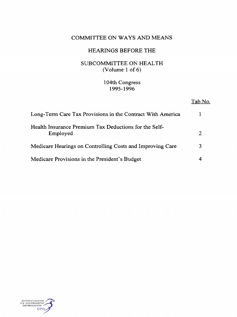 HOUSE HEARING, 104TH CONGRESS Committee on Ways and Means Hearings