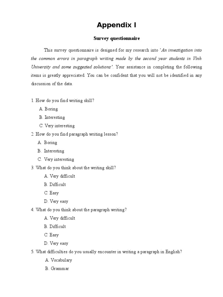 Survey on Paragraph Writing Skills | PDF