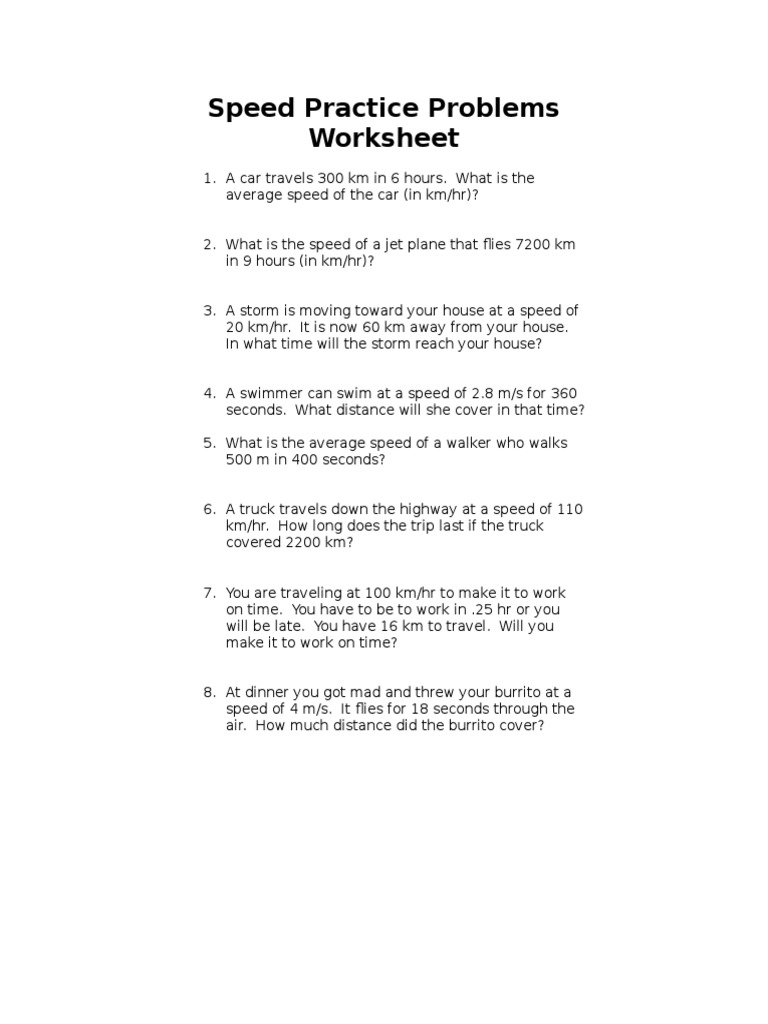 speed practice 11  Speed  Aviation Intended For Speed Practice Problems Worksheet