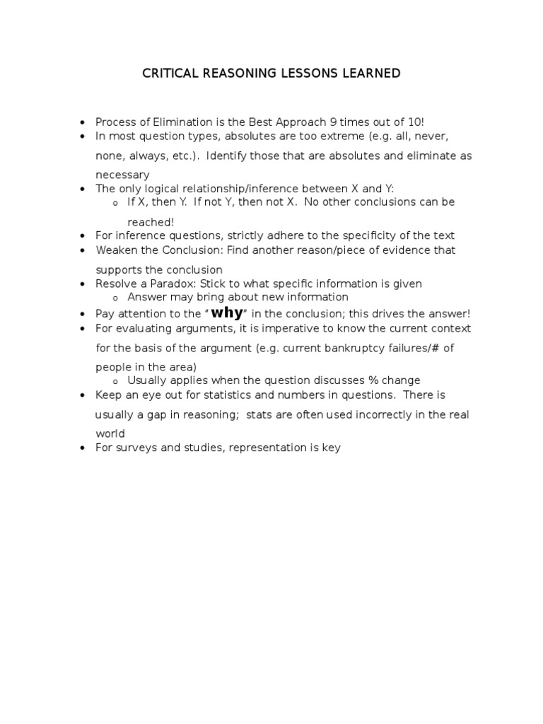 Critical Reasoning Lessons Learned | PDF | Career & Growth | Self ...