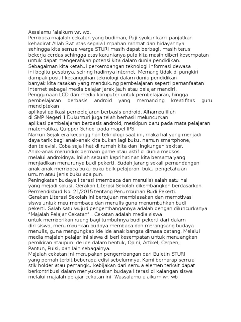 Contoh Kata Pengantar Majalah Sturi