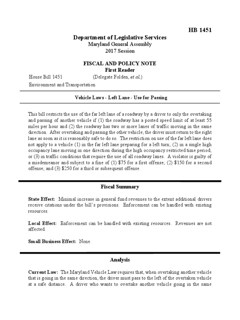 Laws Left Lane PDF Speed Limit Traffic