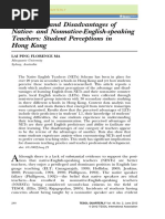 Advantages and Disadvantages of Native - and Nonnative-English-Speaking Teachers Student Perceptions in Hong Kong PDF