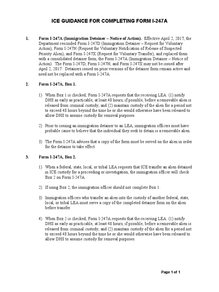 ICE Guidance for Form I247A