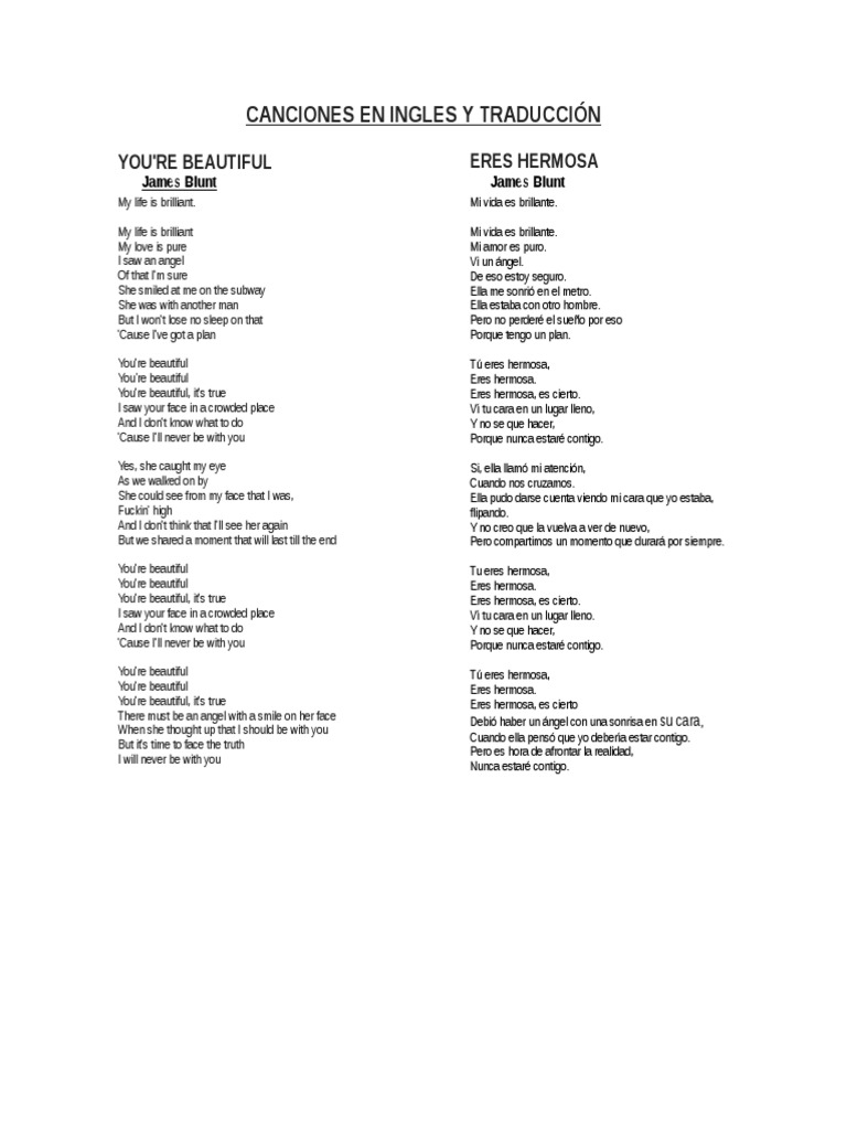 Canciones en Ingles y Traducción PDF Ocio