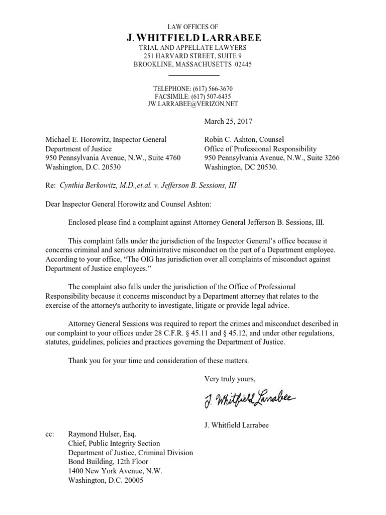 Jeff sessions criminal complaint perjury false statements cover up