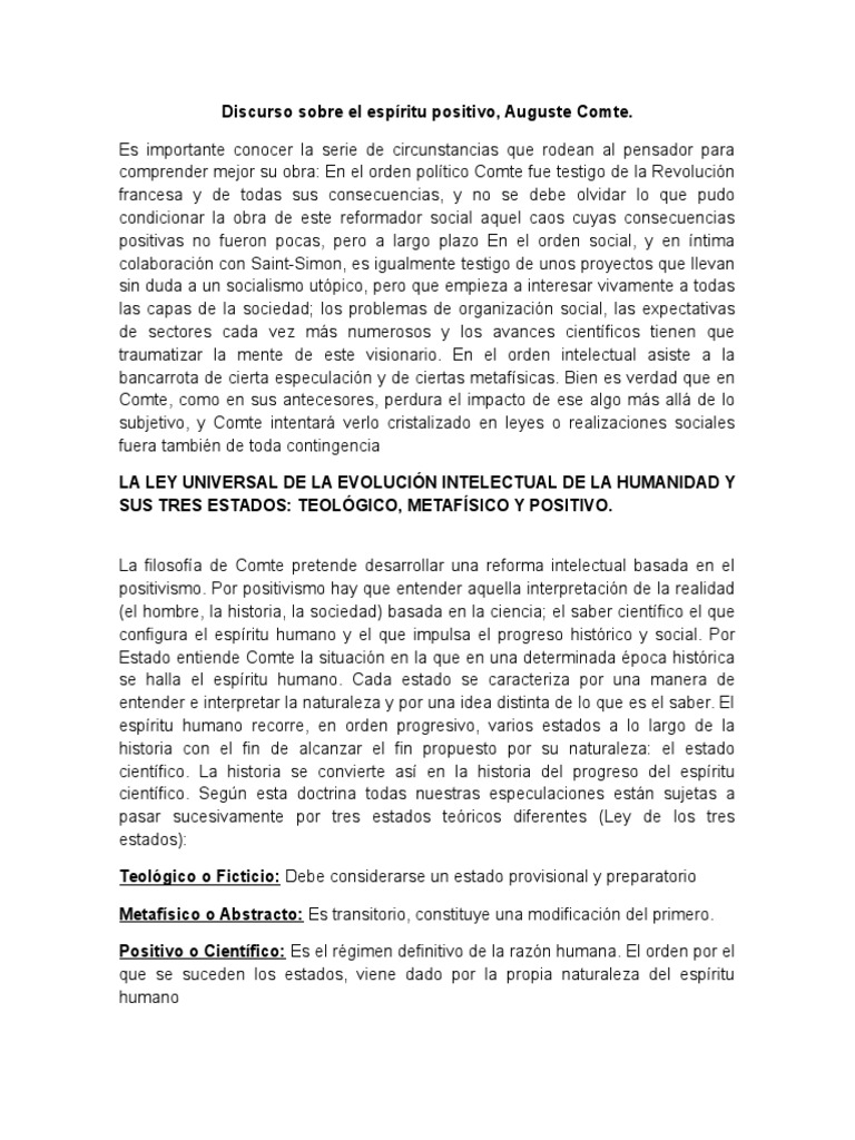 Discurso Sobre El Espíritu Positivo Ciencia Conocimiento