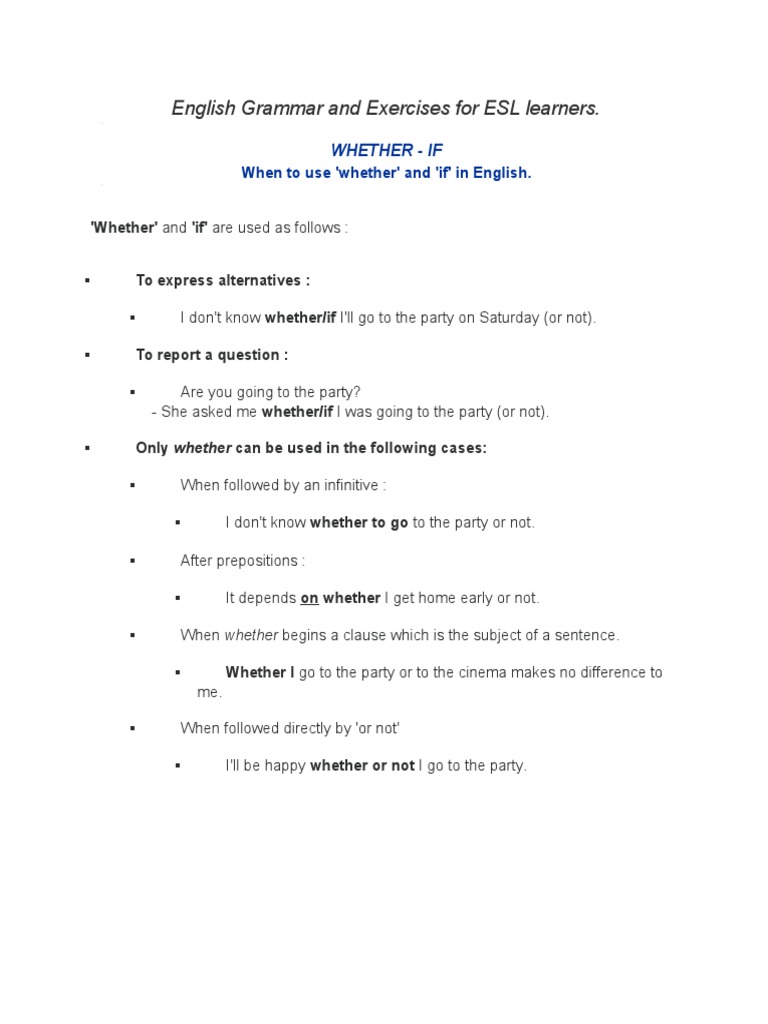 Using 'Whether' vs 'If' in English | PDF | Wellness