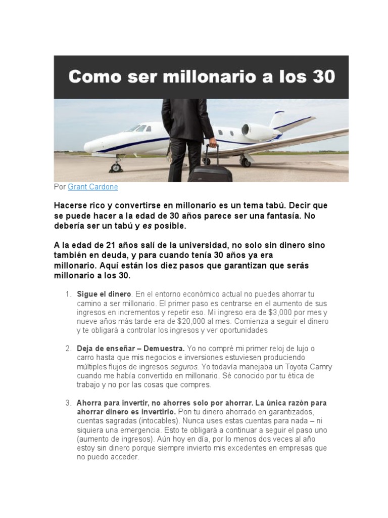 10 Pasos para Ser Millonario a los 30 | PDF | Deuda | Dinero
