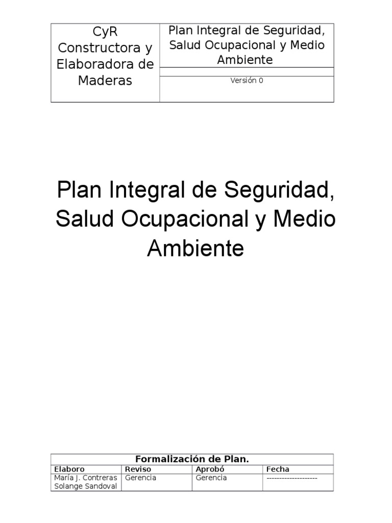 Plan de Seguridad y Salud Ocupacional | PDF | La seguridad | Seguridad ...