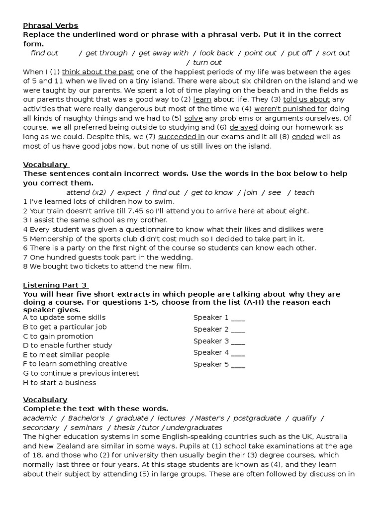 Phrasal Verbs | PDF | Academic Degree | Postgraduate Education