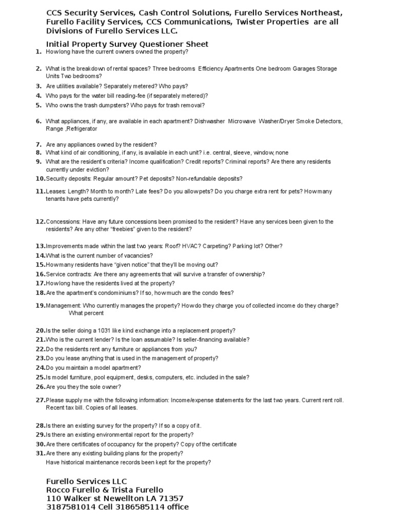 Property Management Survey Questionnaire PDF Condominium Renting