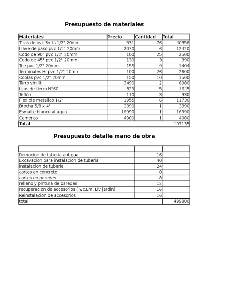 Ejemplo De Presupuesto Para Un Proyecto