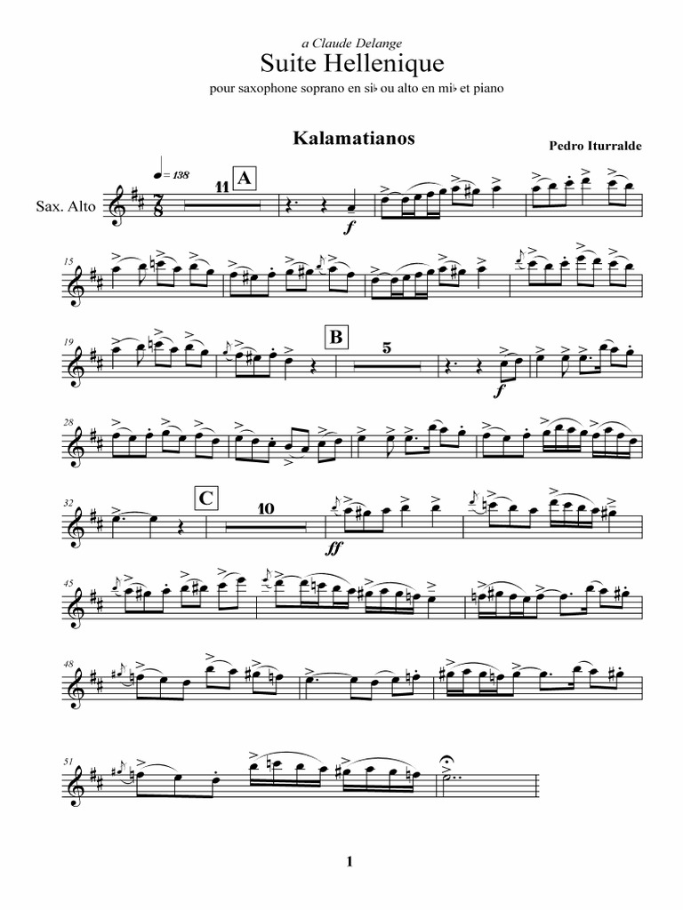 Pedro Iturralde - Suite Hellenique pour saxophone soprano en sib ou alto en mib et piano (Alto ...