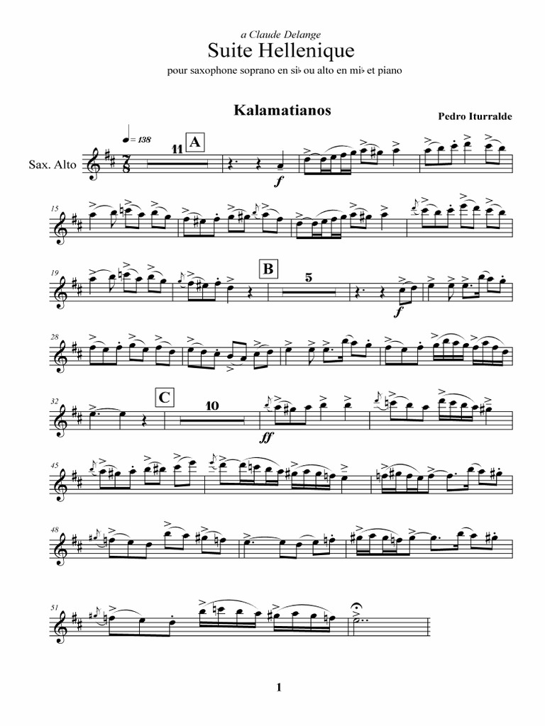 Pedro Iturralde Suite Hellenique pour saxophone soprano en sib ou