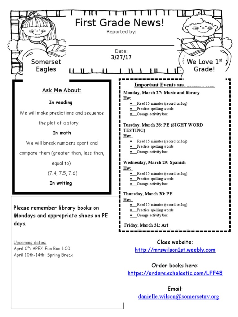 First Grade Weekly Updates & Homework | PDF