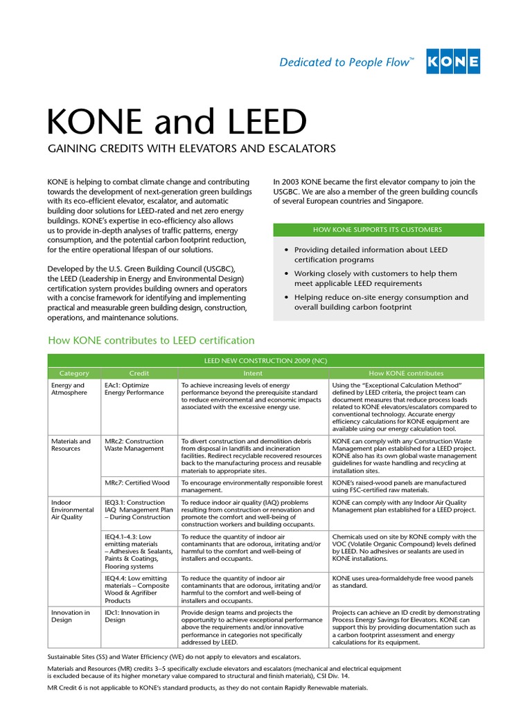 Kone Leed Factsheet | Leadership In Energy And Environmental Design | Green  Building