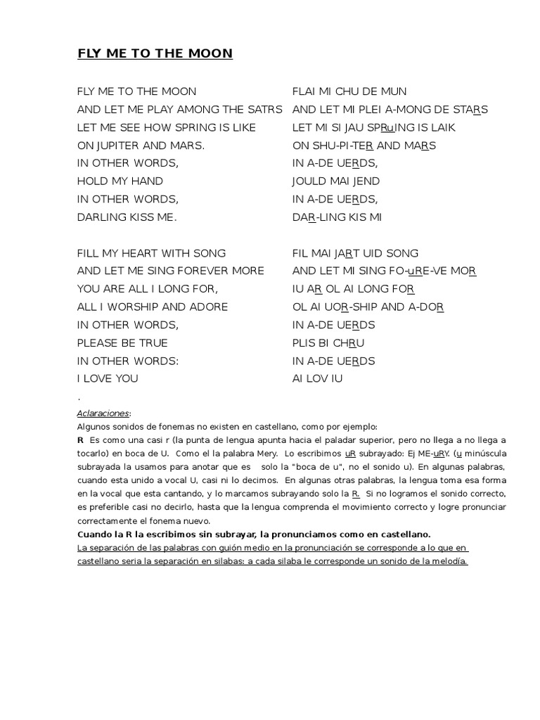 Fly Me to the Moon Pronunciacion Ocio Entretenimiento (general)
