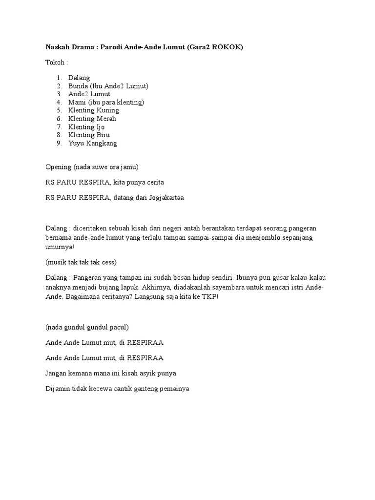 Contoh Teks Drama Ande Ande Lumut Terkait Teks