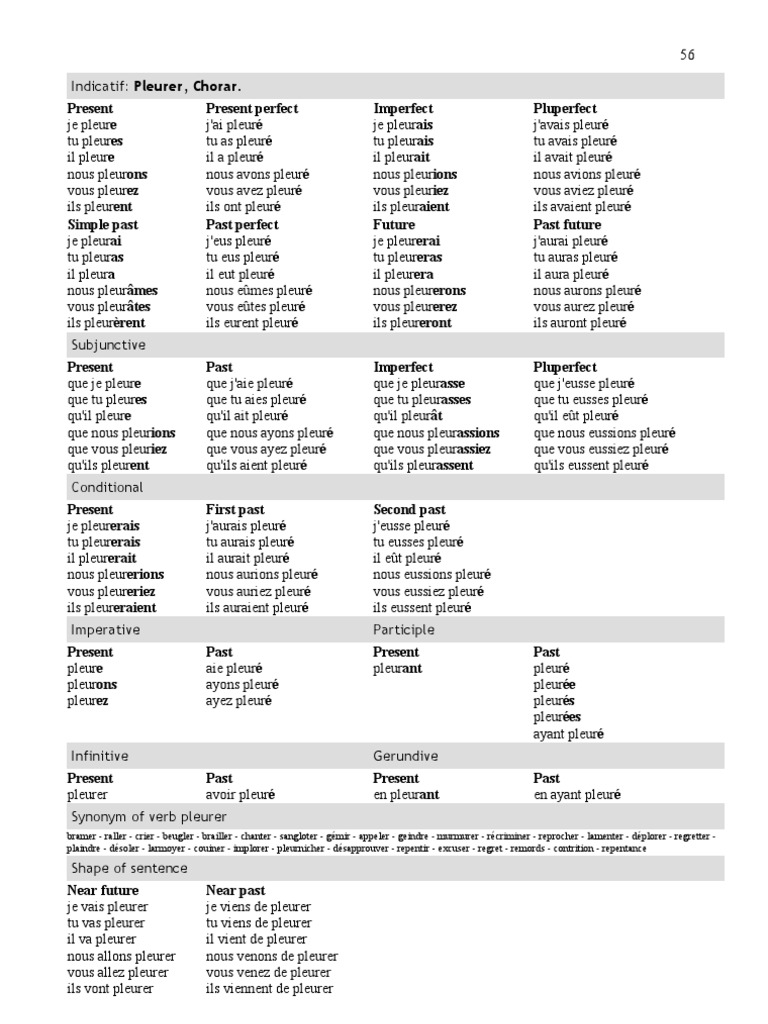 Geindre Au Présent De L Indicatif Verbe Pleurer | PDF | Grammaire | Mécanique du langage