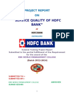 "Service Quality of HDFC Bank": Project Report ON