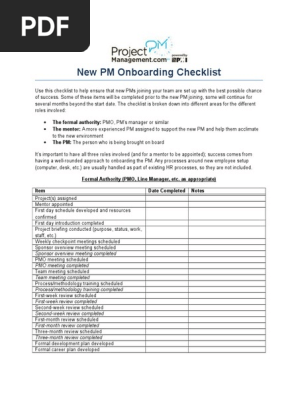 New PM Onboarding Checklist