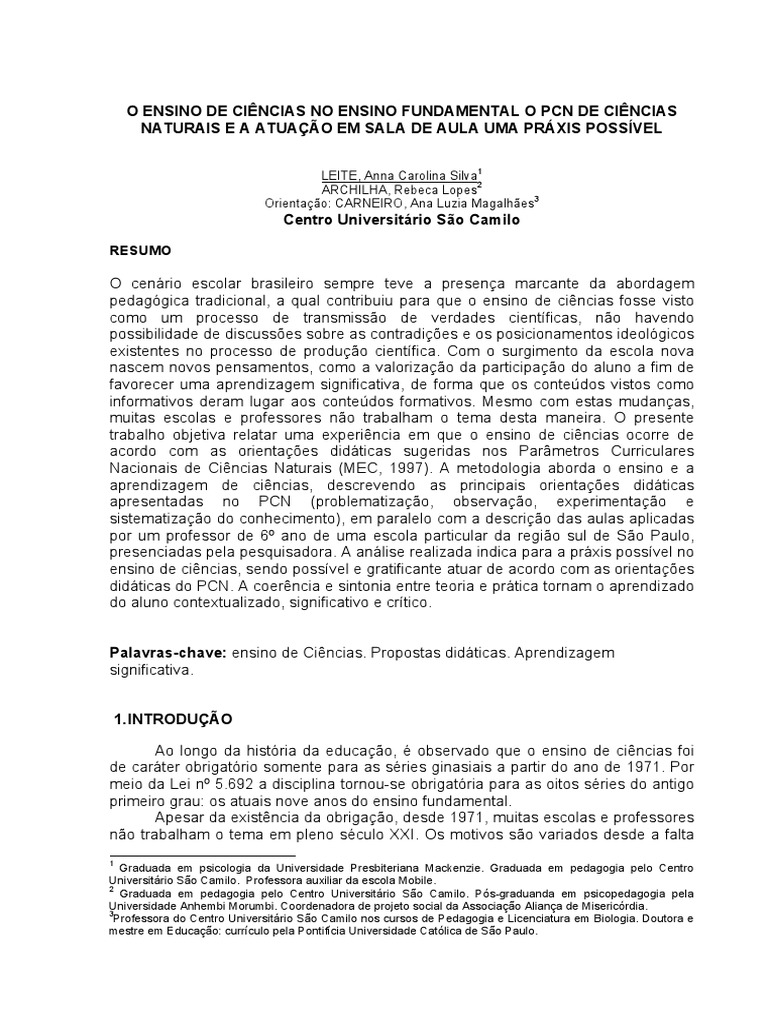 O Ensino de Ciências Naturais Resumo Sintetico | PDF | Science ...
