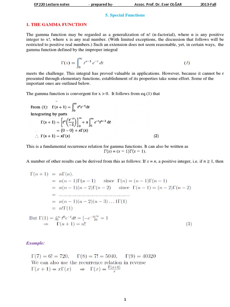 Beta and Gamma Functions Overview | PDF | Equations | Function ...